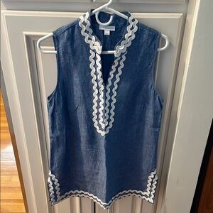Blue Sleeveless Top with White Trim